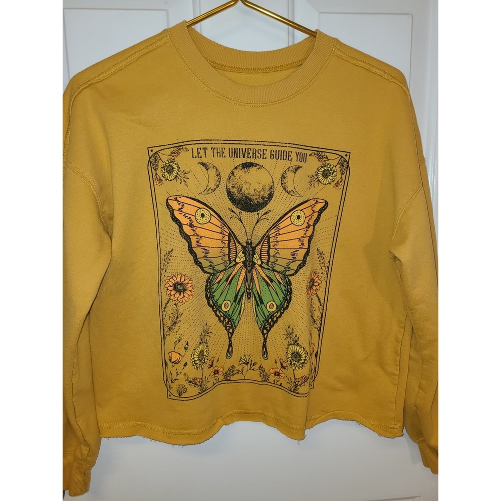Zoe + Liv Womens Size S Crew Neck Sweater Butterfly Graphic Universe Guides YOU